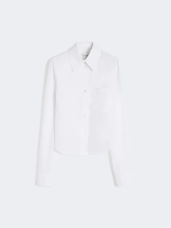 Camicia corta in cotone con plissettatura sul retro, bianco ottico