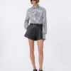 Camicia corta in popeline a righe, nera