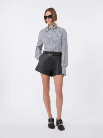 Camicia corta in popeline a righe, nera