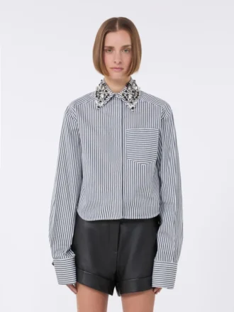 Camicia corta in popeline a righe, nera
