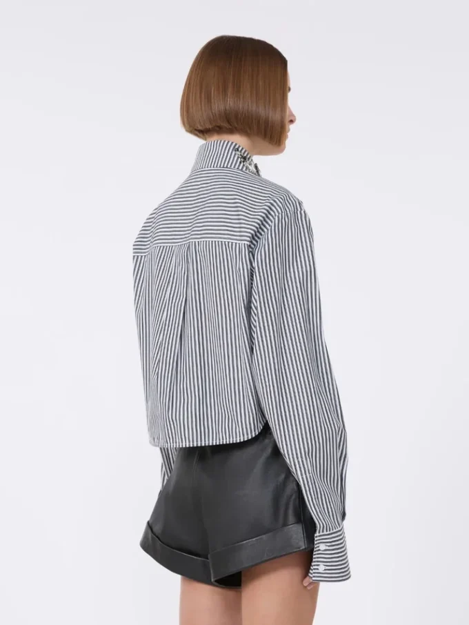 Camicia corta in popeline a righe, nera