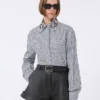 Camicia corta in popeline a righe, nera