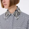 Camicia corta in popeline a righe, nera