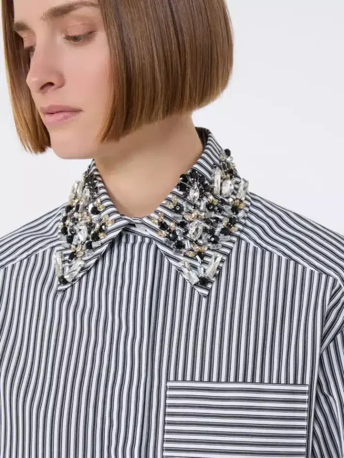 Camicia corta in popeline a righe, nera