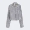 Camicia corta in popeline a righe, nera