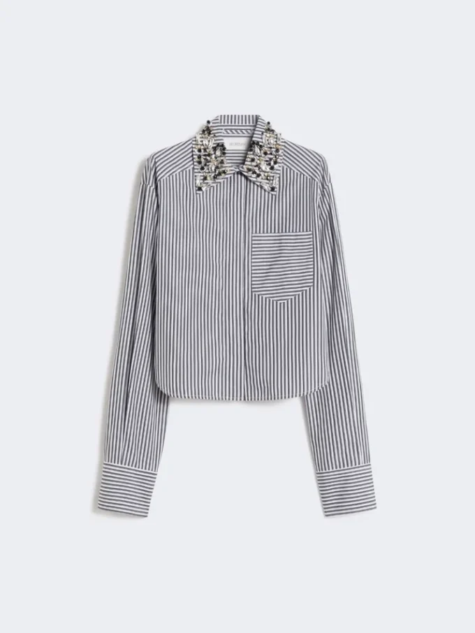 Camicia corta in popeline a righe, nera