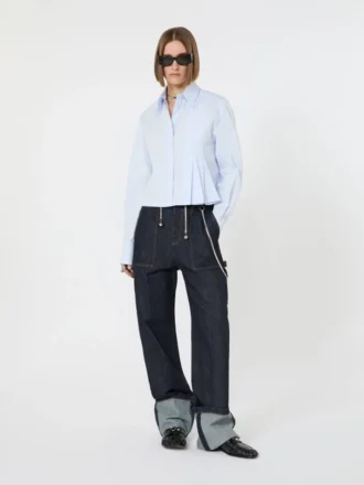 Camicia corta in popeline con pieghe asimmetriche, avio