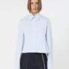 Camicia corta in popeline con pieghe asimmetriche, avio