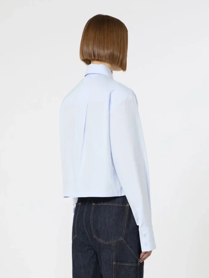 Camicia corta in popeline con pieghe asimmetriche, avio