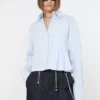 Camicia corta in popeline con pieghe asimmetriche, avio