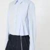 Camicia corta in popeline con pieghe asimmetriche, avio
