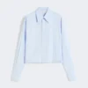 Camicia corta in popeline con pieghe asimmetriche, avio