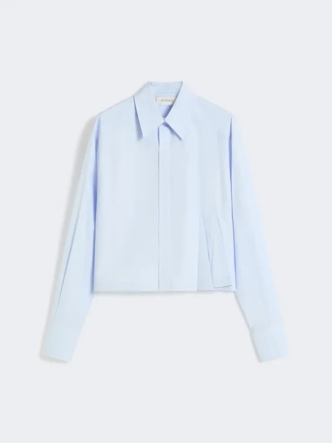 Camicia corta in popeline con pieghe asimmetriche, avio