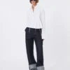 Camicia corta in popeline con pieghe asimmetriche, bianco ottico