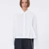 Camicia corta in popeline con pieghe asimmetriche, bianco ottico