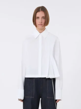 Camicia corta in popeline con pieghe asimmetriche, bianco ottico