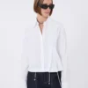 Camicia corta in popeline con pieghe asimmetriche, bianco ottico