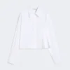 Camicia corta in popeline con pieghe asimmetriche, bianco ottico