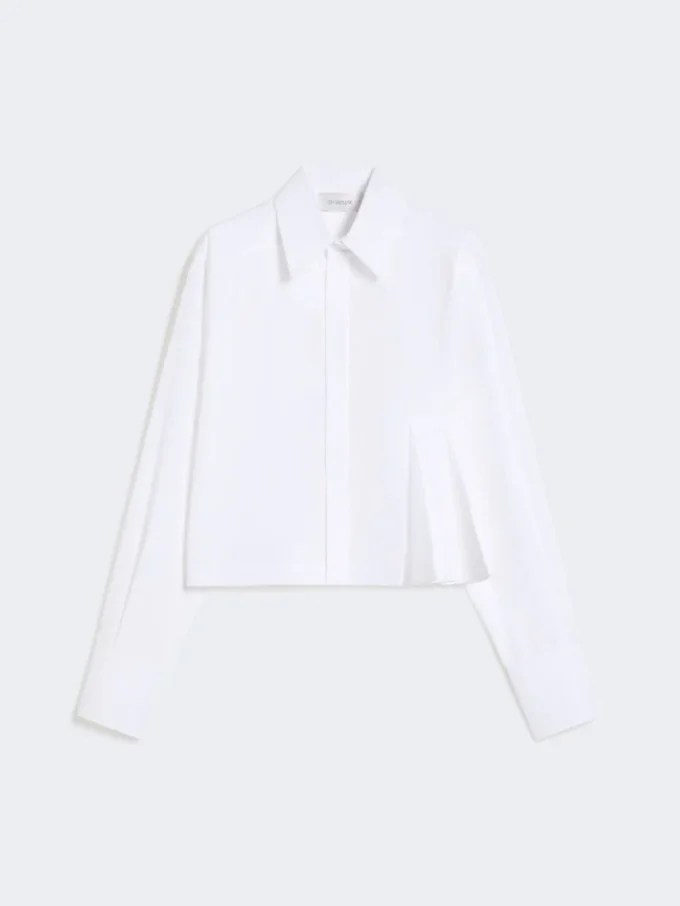 Camicia corta in popeline con pieghe asimmetriche, bianco ottico