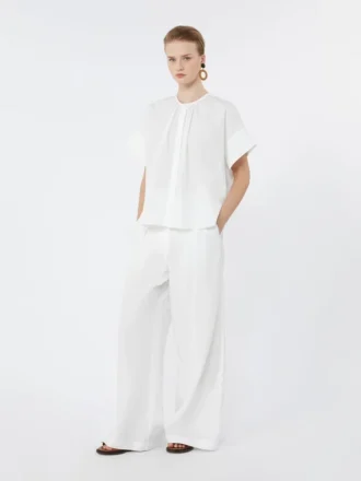 Camicia girocollo in popeline di cotone, bianca
