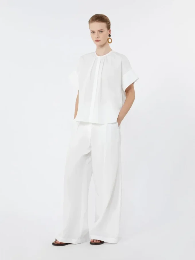 Camicia girocollo in popeline di cotone, bianca