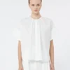 Camicia girocollo in popeline di cotone, bianca