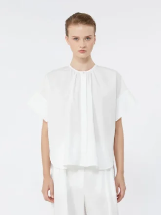 Camicia girocollo in popeline di cotone, bianca