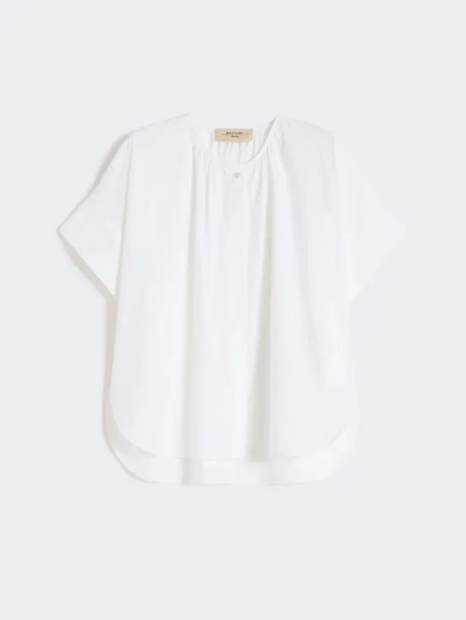 Camicia girocollo in popeline di cotone, bianca