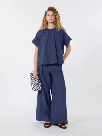 Camicia girocollo in popeline di cotone, blu navy