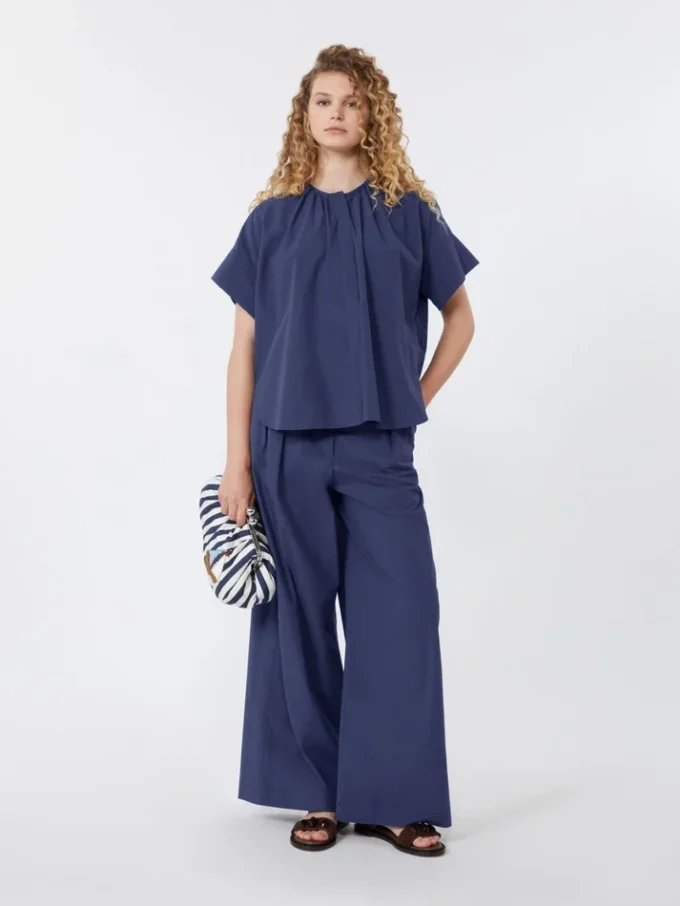 Camicia girocollo in popeline di cotone, blu navy