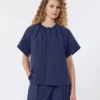 Camicia girocollo in popeline di cotone, blu navy