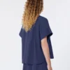Camicia girocollo in popeline di cotone, blu navy