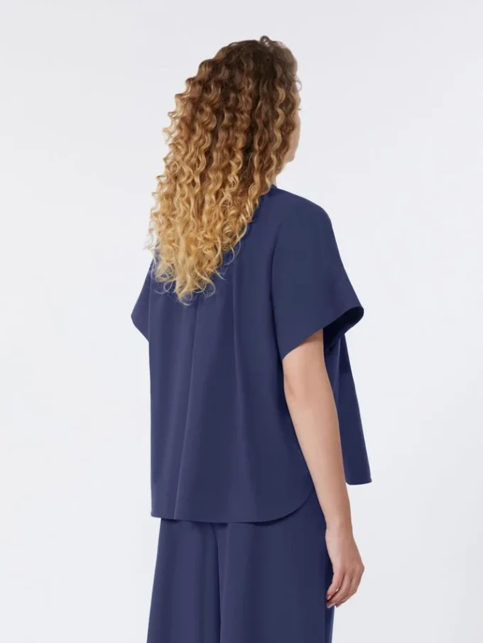 Camicia girocollo in popeline di cotone, blu navy