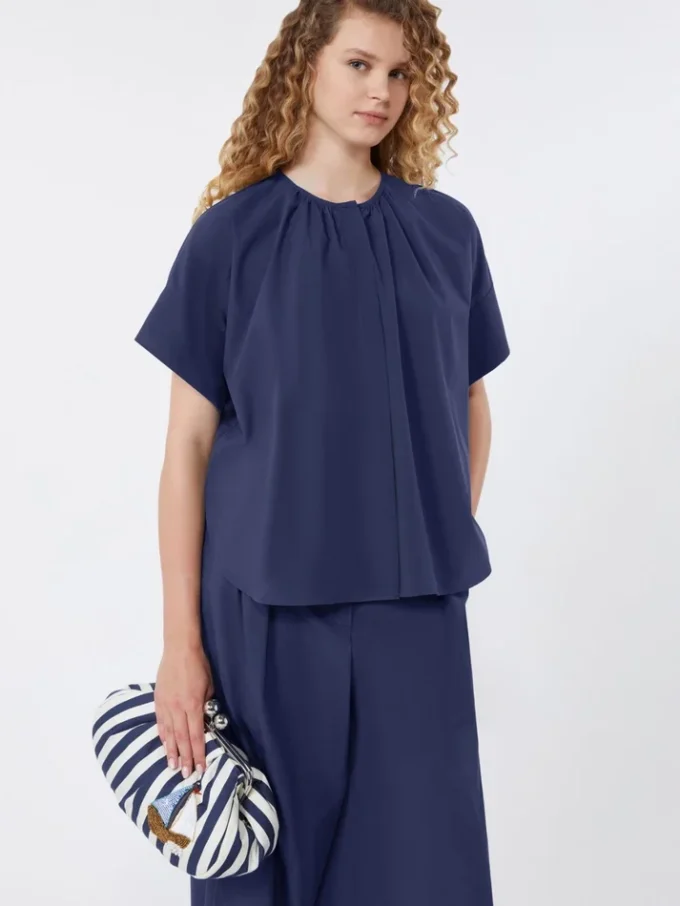 Camicia girocollo in popeline di cotone, blu navy