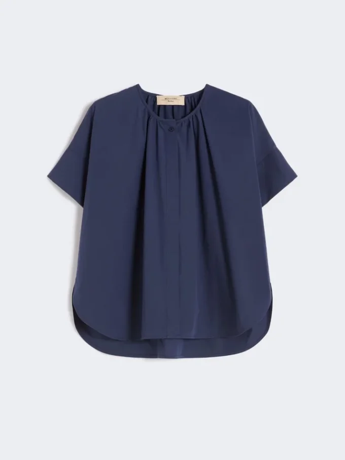 Camicia girocollo in popeline di cotone, blu navy