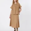 Camicia girocollo in popeline di cotone, color tabacco