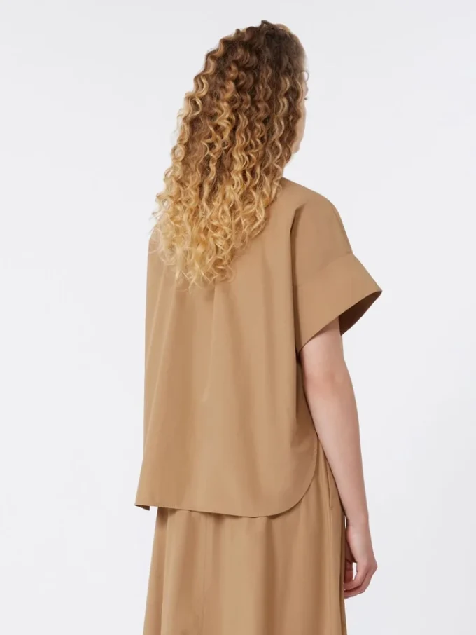 Camicia girocollo in popeline di cotone, color tabacco