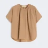 Camicia girocollo in popeline di cotone, color tabacco