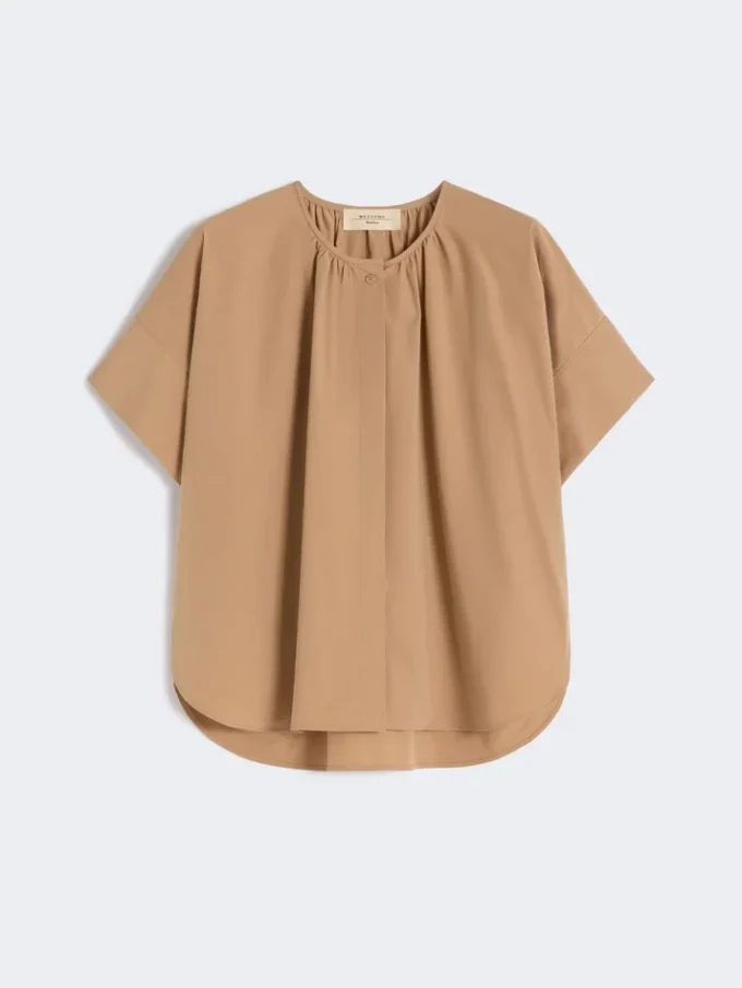 Camicia girocollo in popeline di cotone, color tabacco