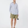 Camicia in cotone a righe con pizzo traforato, blu navy