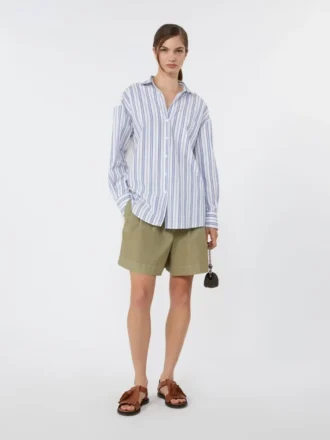 Camicia in cotone a righe con pizzo traforato, blu navy