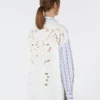 Camicia in cotone a righe con pizzo traforato, blu navy