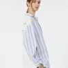 Camicia in cotone a righe con pizzo traforato, blu navy