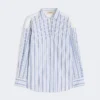 Camicia in cotone a righe con pizzo traforato, blu navy