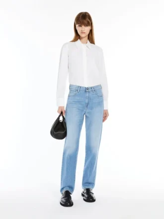 Camicia in cotone con logo, bianco ottico