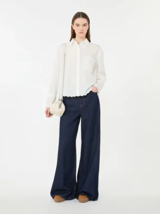 Camicia in cotone con taschino sul petto, avorio