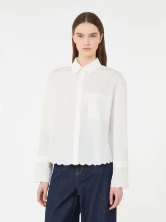 Camicia in cotone con taschino sul petto, avorio