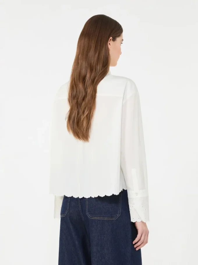 Camicia in cotone con taschino sul petto, avorio