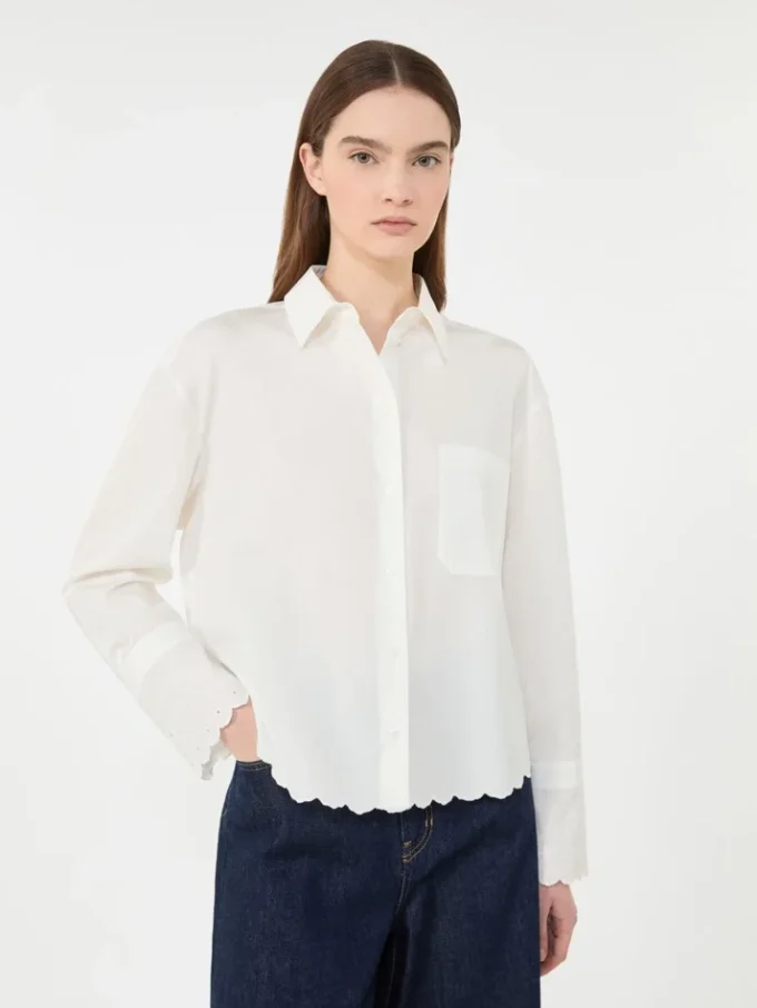 Camicia in cotone con taschino sul petto, avorio