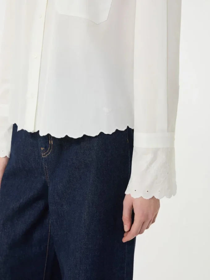 Camicia in cotone con taschino sul petto, avorio